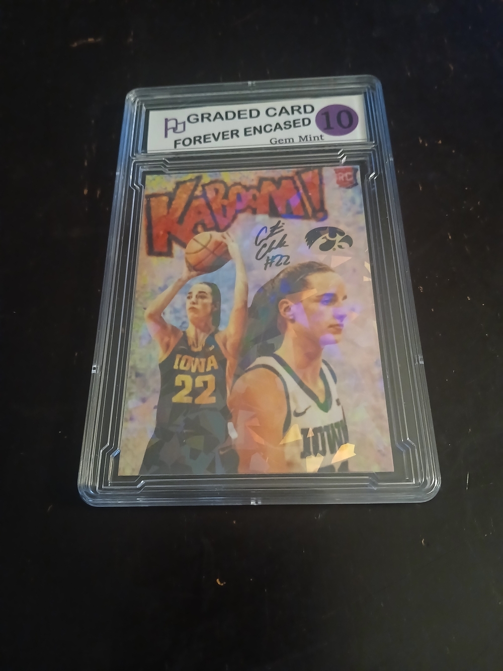 Graded Basketball Card  "Kaboom" Caitlin Clark Rookie Cracked Ice Refractor